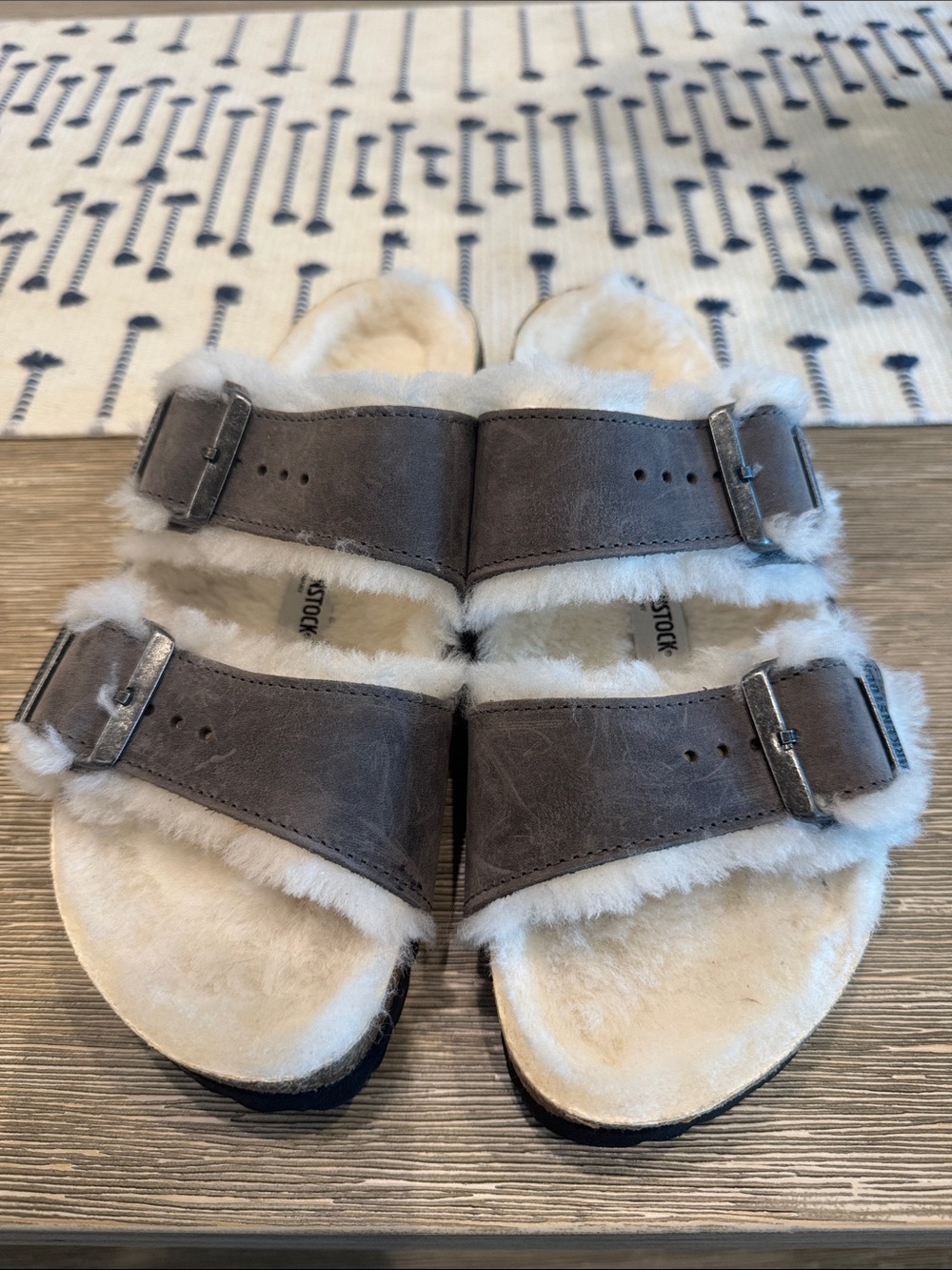 Birkenstock Shearling-Lined Suede Double Strap Sandals - Gray size 38